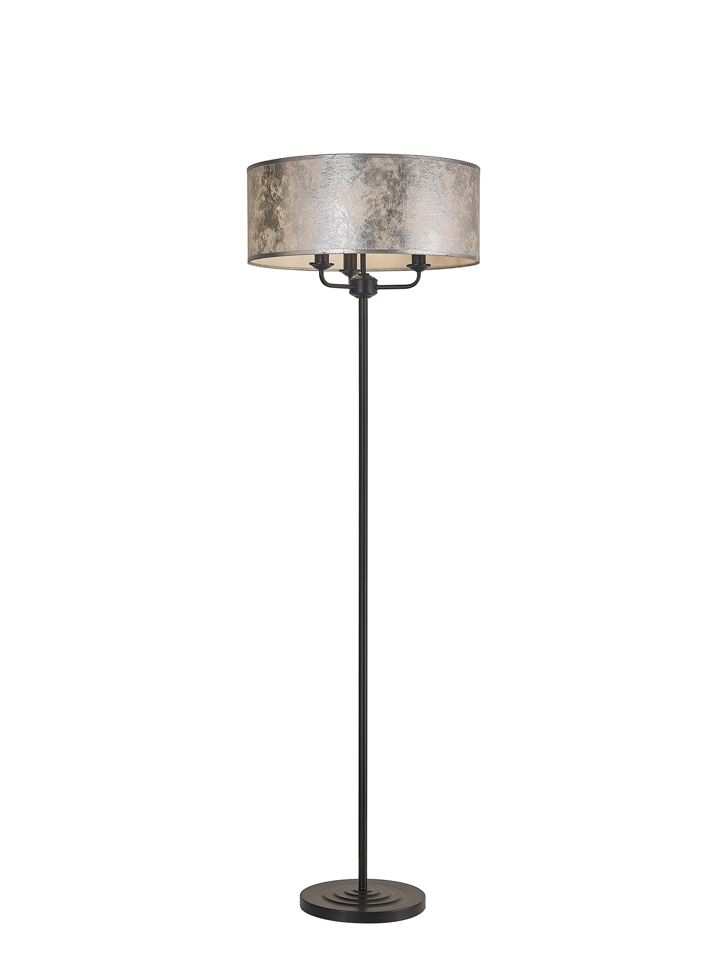 DK1072  Banyan 45cm 3 Light Floor Lamp Matt Black, Silver Leaf